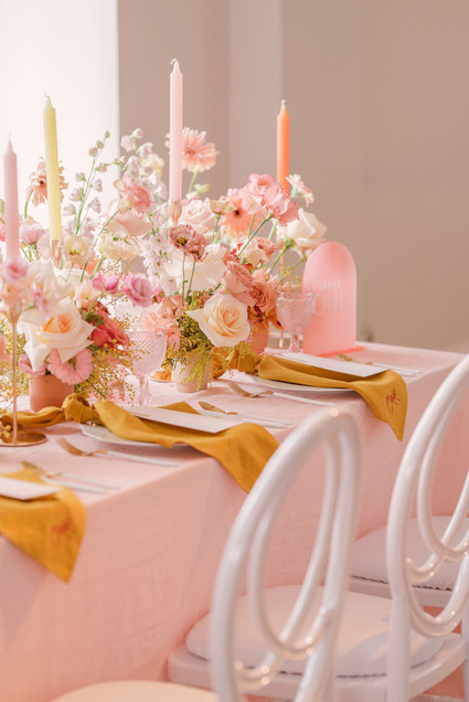 mustard and pink table decor