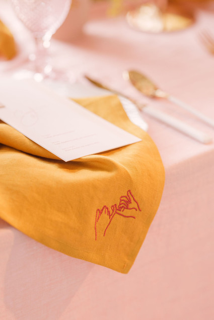mustard and pink place setting