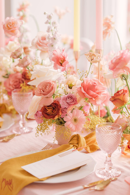 pink and mustard place setting