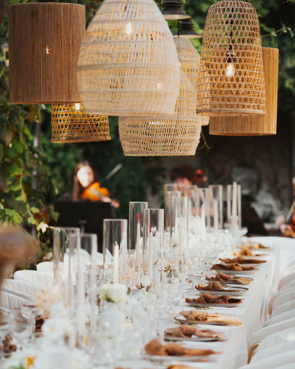 neutral tablescape with lanterns