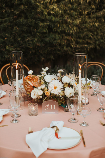 pink wedding table linen