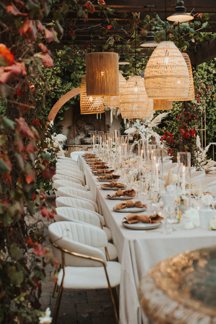 neutral tablescape with lanterns