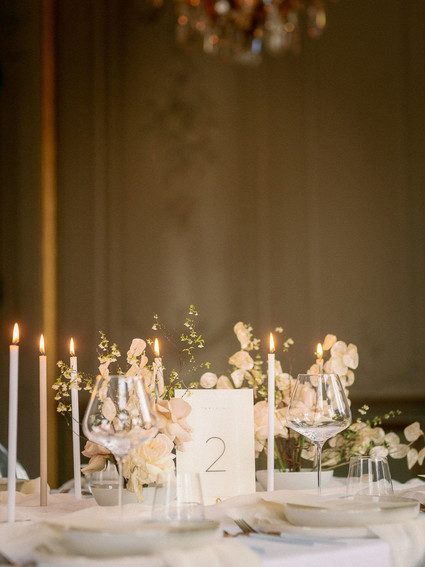 white and blush wedding tablescape