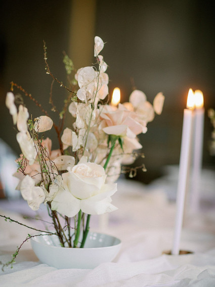 white and blush wedding tablescape