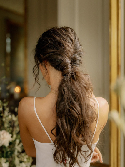 tousled long hair bridal hairstyle