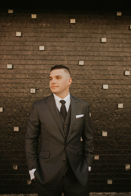 gray groom's suit