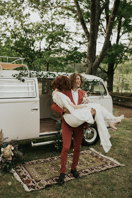floral greenery vw van for elopement Inspiration
