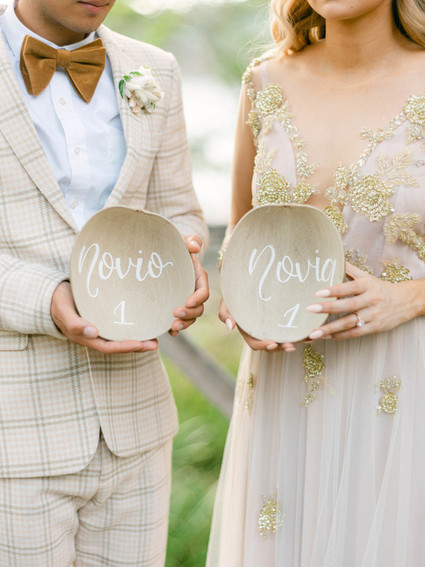 natural escort card idea with Costa Rica calabash tree