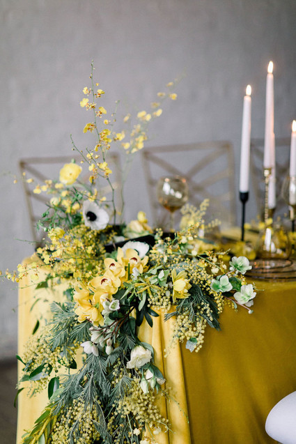 yellow and green spring wedding tablescape
