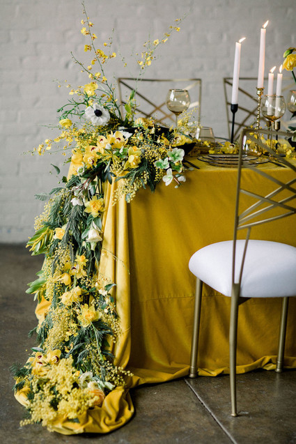 yellow and green spring wedding tablescape