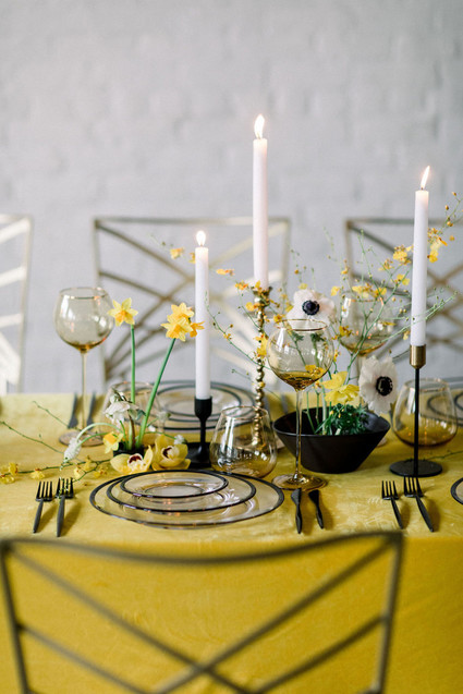 yellow and green spring wedding tablescape