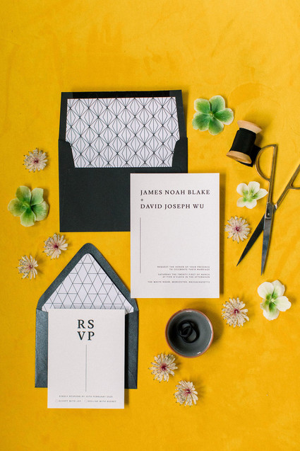 modern black and white wedding stationery