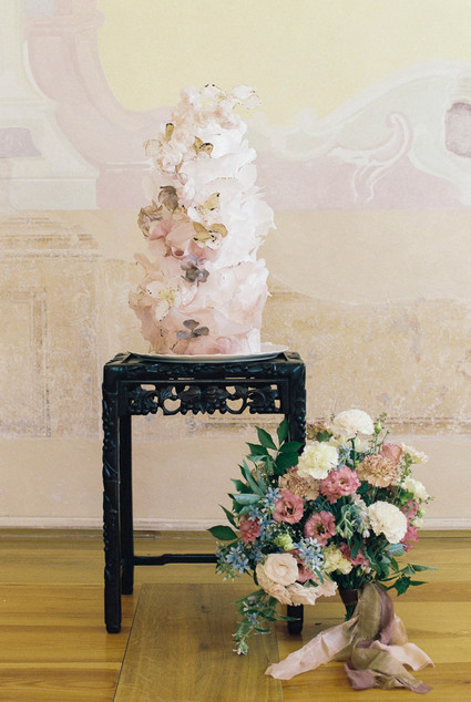 gorgeous fine art ruffle wedding cake