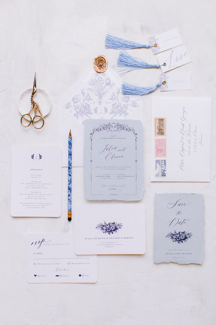 blue wedding invitation suite