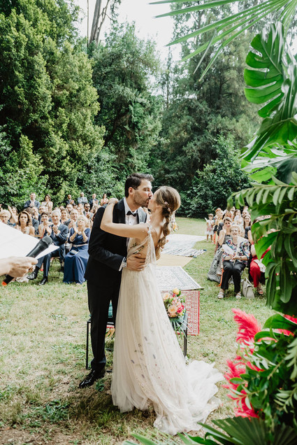 floral bridal gown with cape