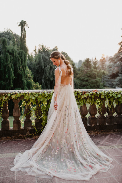 Wedding gown with floral embroidery