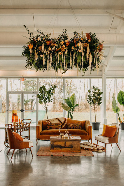 lush modern boho wedding floral installation