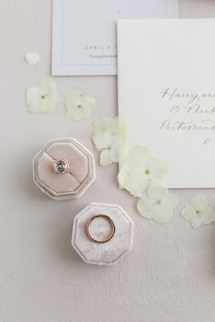 wedding rings in blush ring box