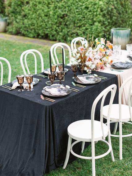 black place setting for wedding