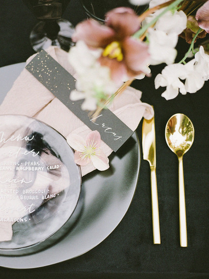 black place setting for wedding