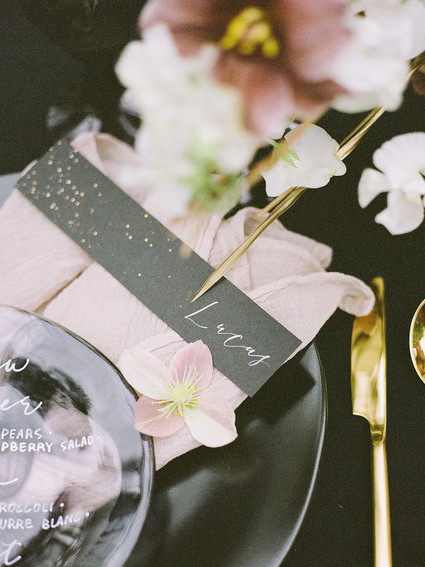 black place setting for wedding