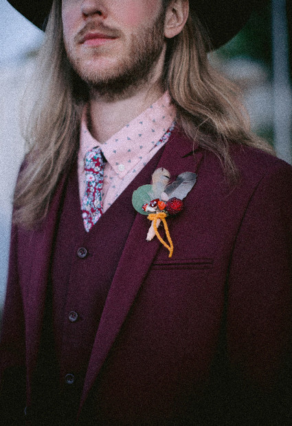 Maroon grooms tux