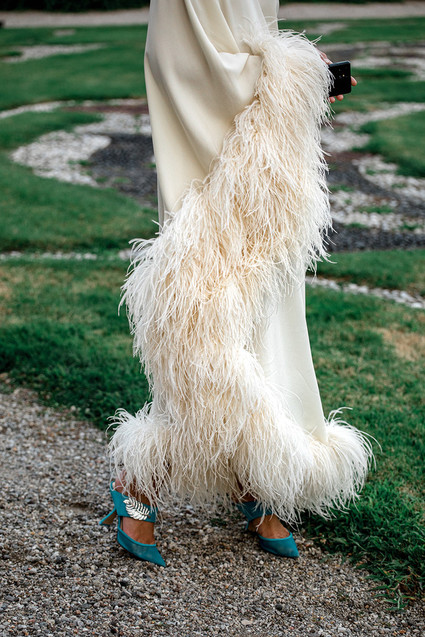 wedding dress with feathers